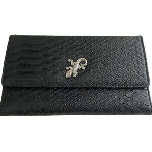 Snakeskin Embossed Vintage Silver Geeko Wallet Black